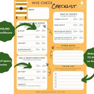 Hive Check Checklist Inspection Log for Beekeepers